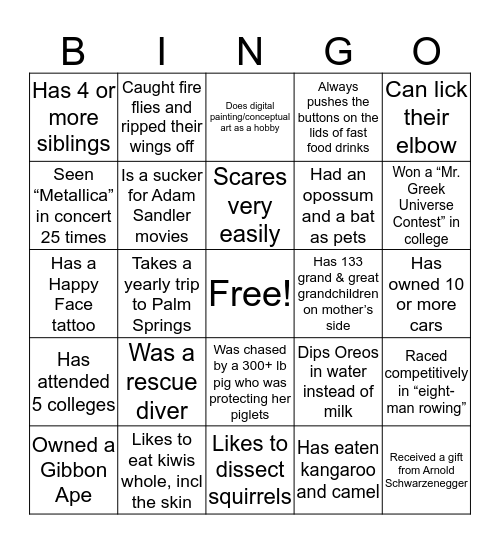 Get to Know Your Fellow SRT Bingo Card