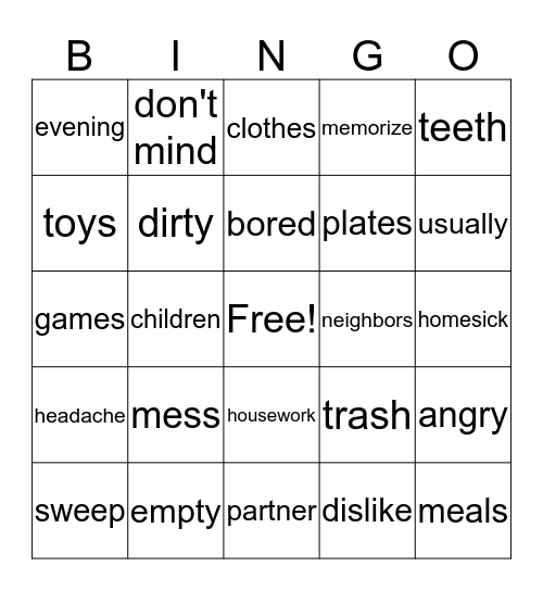Vocabulary Bingo - Week 3 Bingo Card
