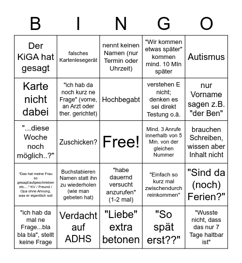 Patienten Bingo Card