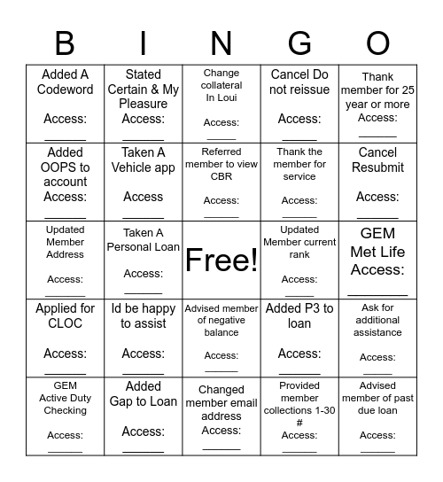 NFCU Bingo Card