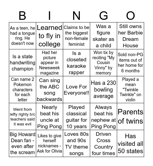 Dash/Tomasulo Wedding Guest Bingo Card