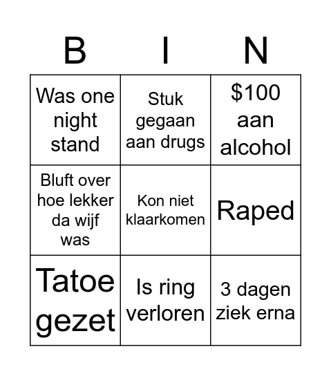 Vincent uitgaan bingo card Bingo Card