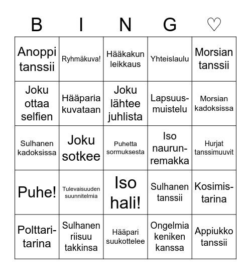 ♡ Hääbingo ♡ Bingo Card