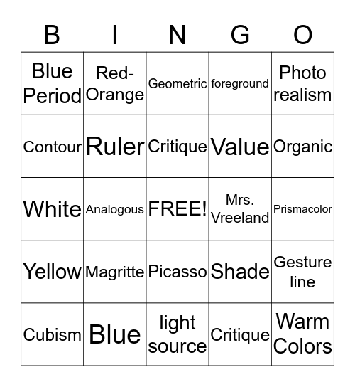 Art I Bingo! Bingo Card
