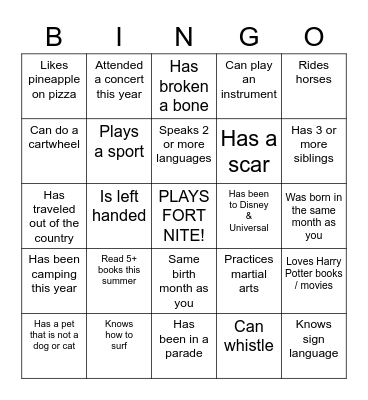 Untitled Bingo Card