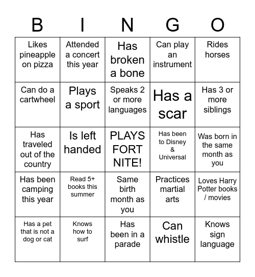 Untitled Bingo Card