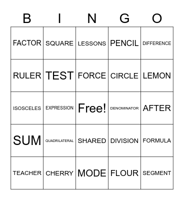 Pi/Pie Day Bingo Card