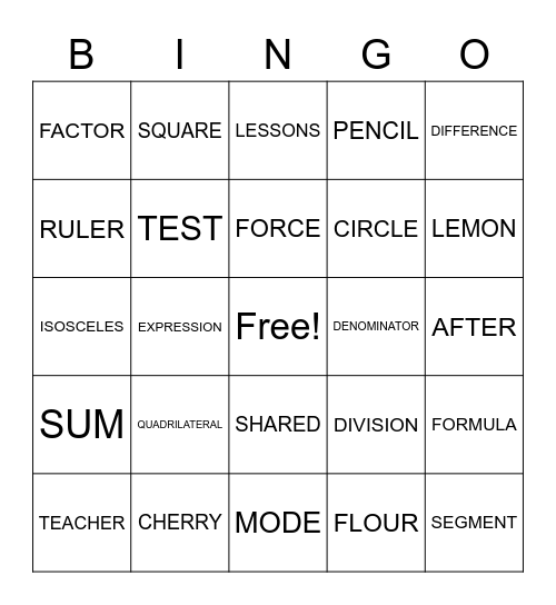 Pi/Pie Day Bingo Card
