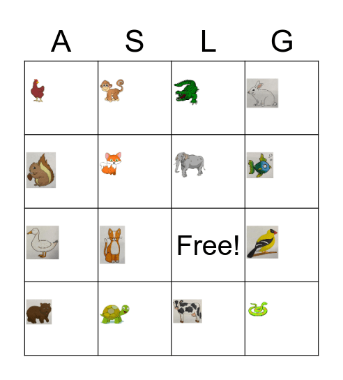 Animal Signs Bingo Card
