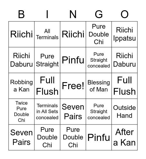 Riichi Mahjong Bingo Card
