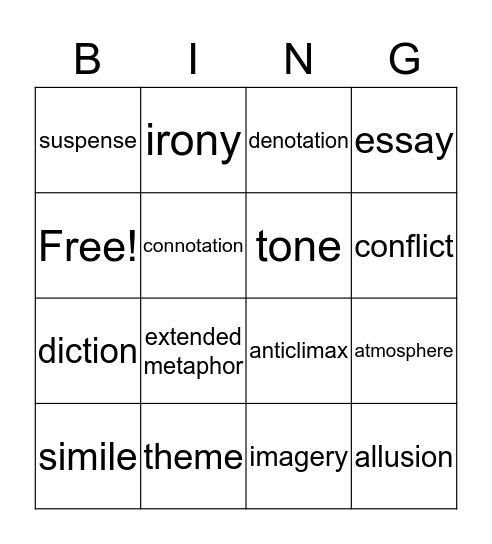 Literary Terms Bingo Card