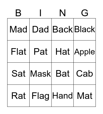Short /a/ Words Bingo Card