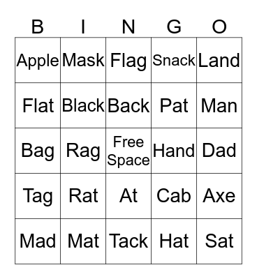 Short /a/ Words Bingo Card
