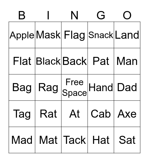 Short /a/ Words Bingo Card