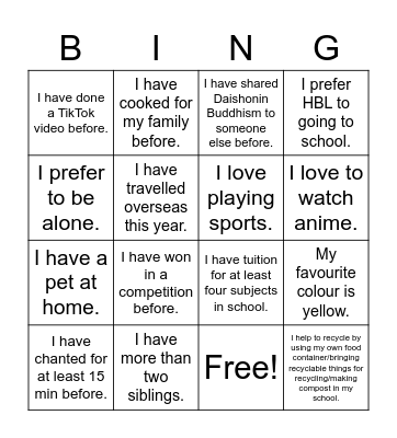 Untitled Bingo Card