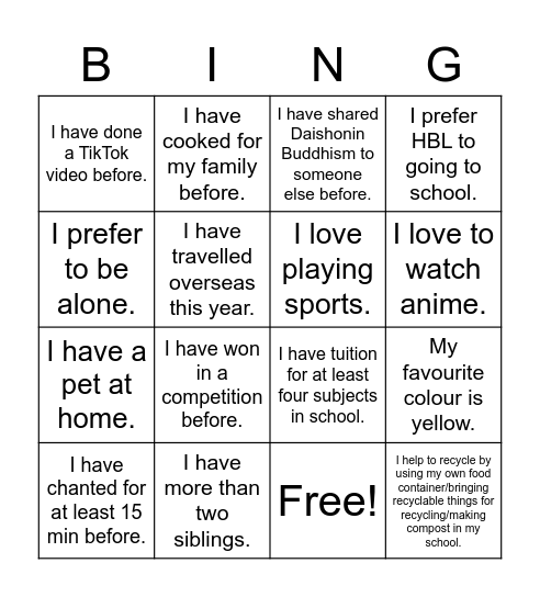 Untitled Bingo Card