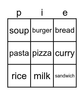It's lunchtime........!! Bingo Card