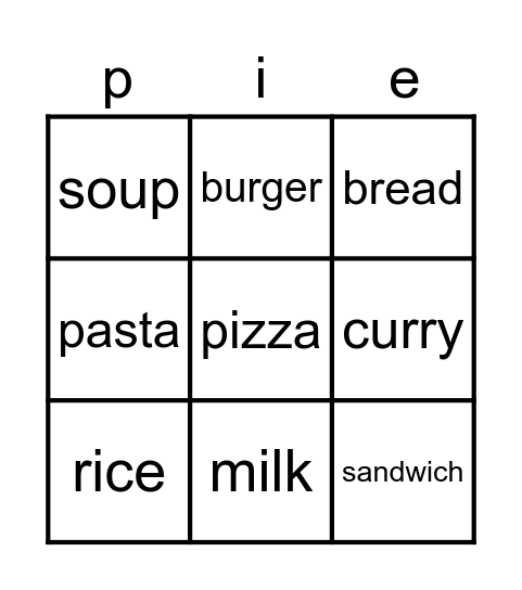 It's lunchtime........!! Bingo Card