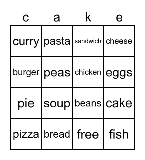 It's lunchtime......!!! Bingo Card