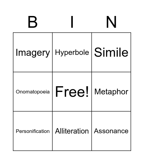 Figurative Language Bingo Card