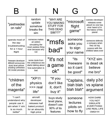 Flight Sim Bingo Card