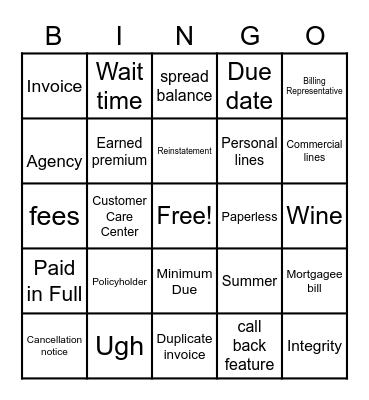 Integrity Billing BINGO Card