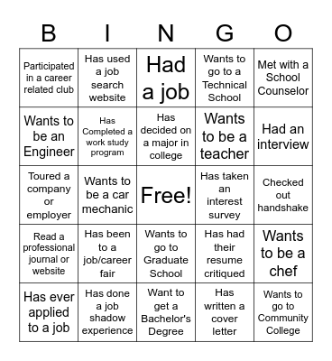 Career Bingo Card