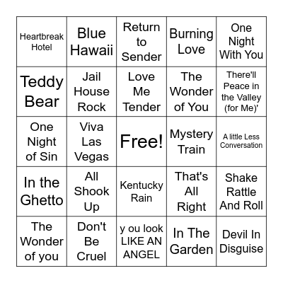 Elvis MUSICAL BINGO Card