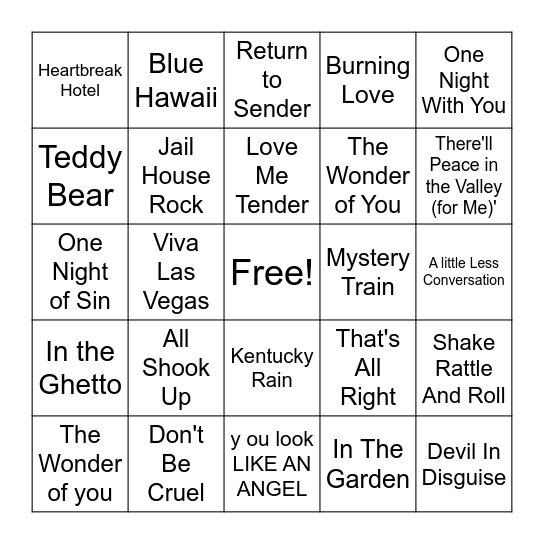 Elvis MUSICAL BINGO Card