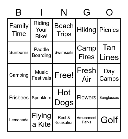 Summer Time Bingo Card