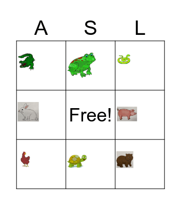 Animal Sign Language Bingo Card