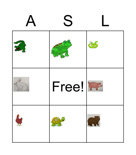 Animal Sign Language Bingo Card