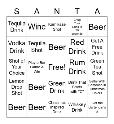 Christmas in July Bar Crawl Bingo Card