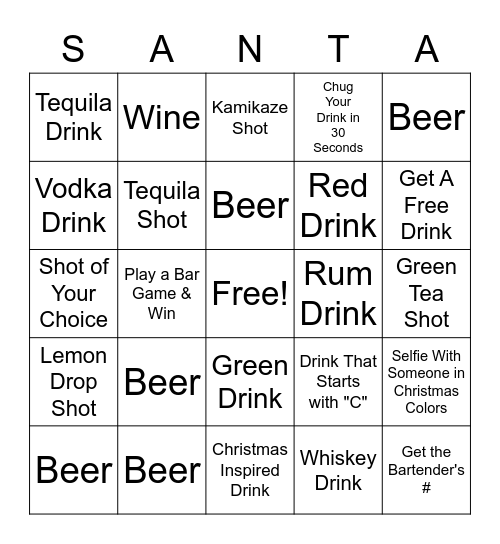 Christmas in July Bar Crawl Bingo Card