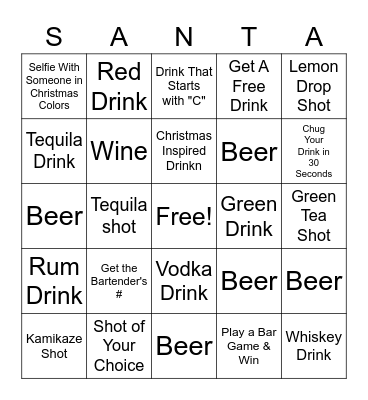 Christmas in July Bar Crawl Bingo Card