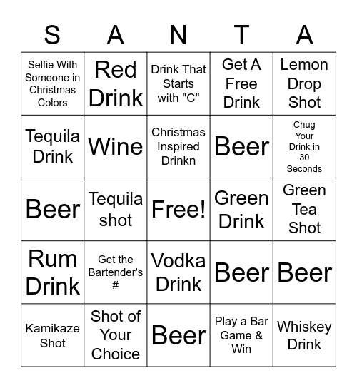 Christmas in July Bar Crawl Bingo Card