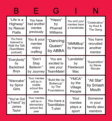 TEAMMATES FALL KICKOFF Bingo Card