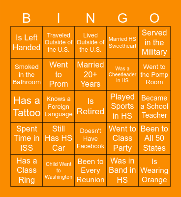 2022 Washington Class Reunion Bingo Card