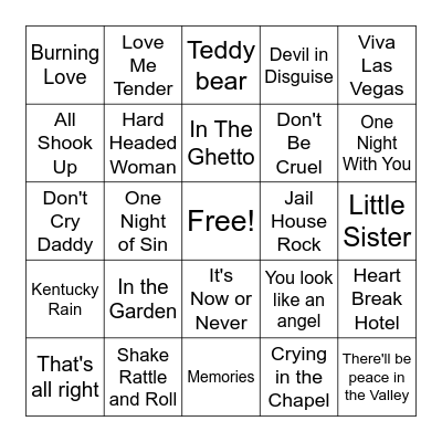Elvis Musical Bingo Card