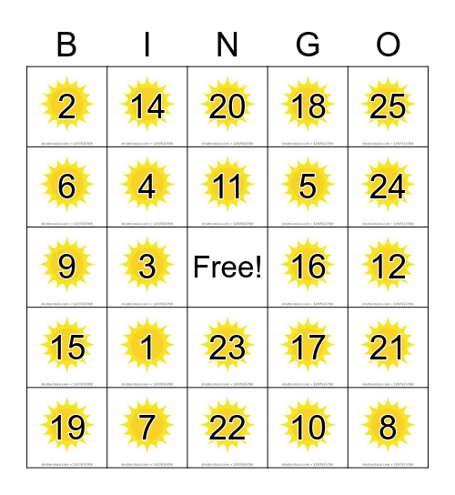 Sun Bingo Card