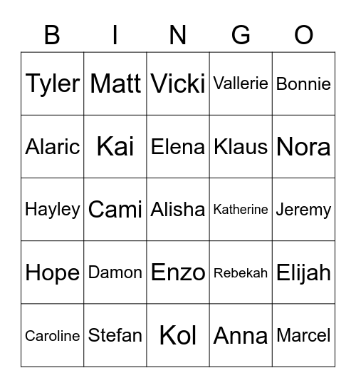 Vampire Diaries Bingo Card