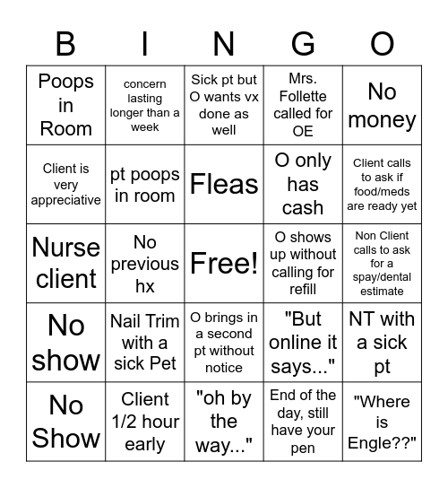 Vet Tech Bingo! Bingo Card