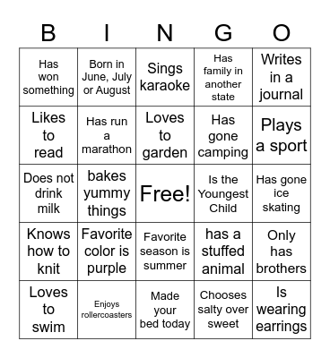 Get to Know You Bingo Card
