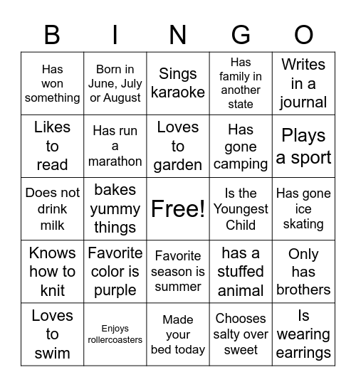 Get to Know You Bingo Card