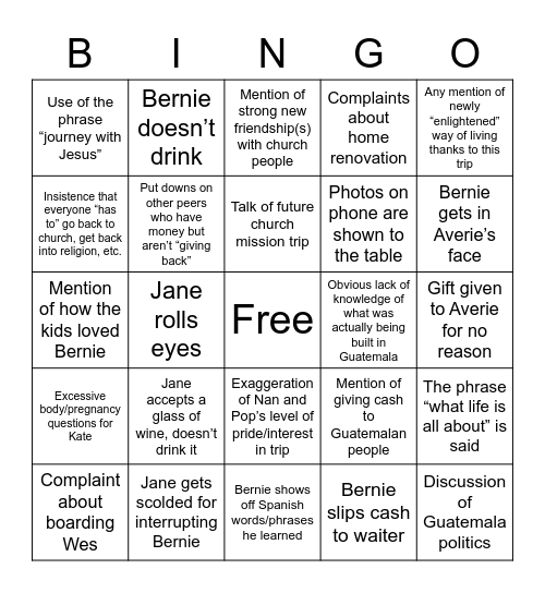 Bernie Bingo Card