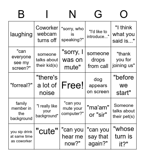 Happy Hour Bingo Card