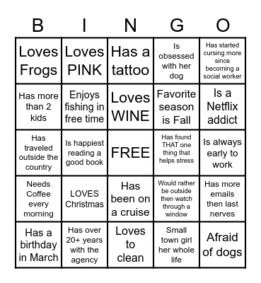 Social Work Bingo Card