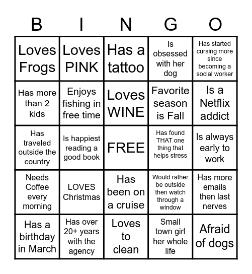 Social Work Bingo Card