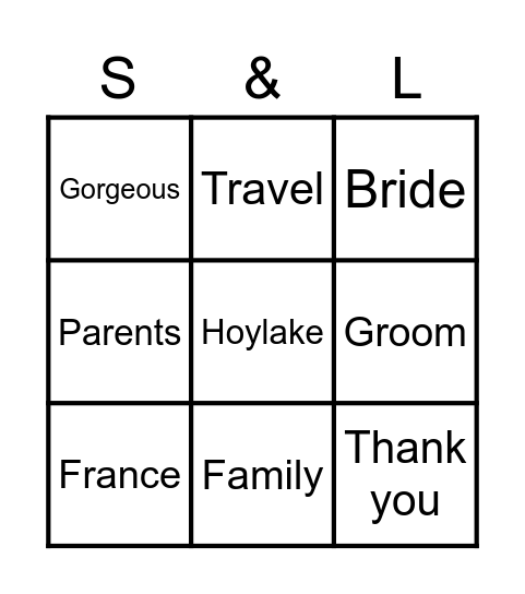 Wedding speech Bingo! Bingo Card