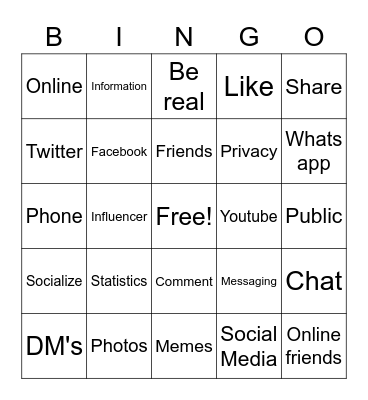 Social Media Bingo Card
